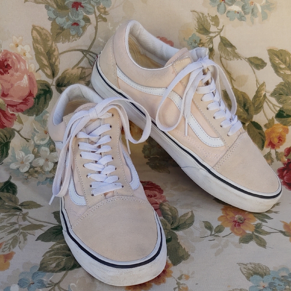 Vans Old Skool Creme Brule Beige Canvas Suede Sneakers Women 10.5